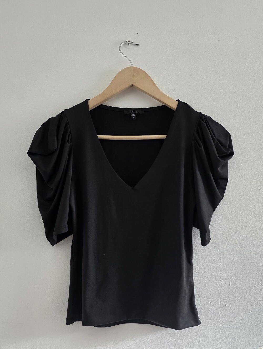 Iris | Black Boxy Blouse with Pleated Sleeves